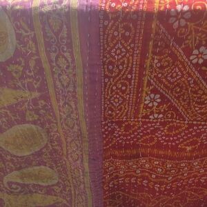 Red and Bright Colors Patterned Twin Kantha Quilt